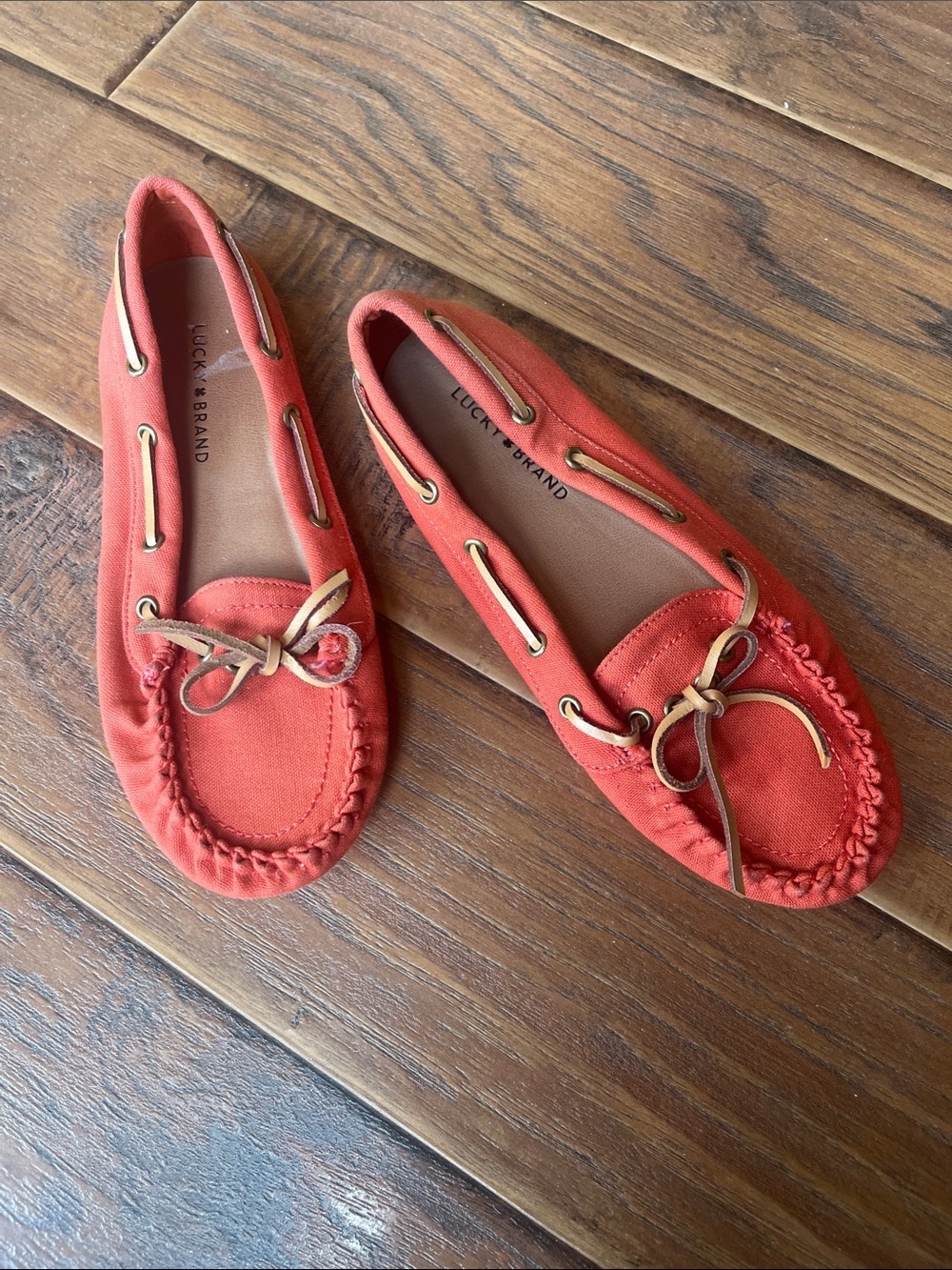 Lucky Brand Coral-Red Canvas Moccasin Driving Shoes - Size 9